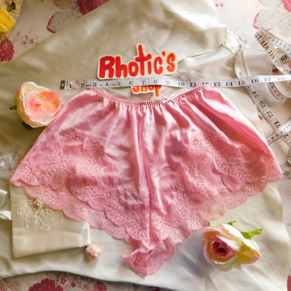 Vintage Designer Lingerie Pajama Lace Satin Shorts